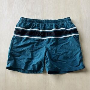 Vintage Croft & Barrow Swim Shorts Mens Med Blue Striped Mesh Lined Trunks Beach